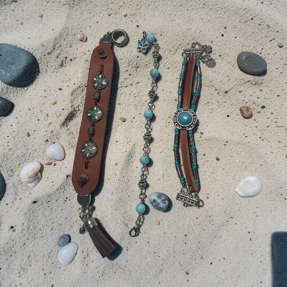 vscreations Jewelry - Handcrafted Turquoise Accent Multi-Strand Women’s Bracelet  three piece set